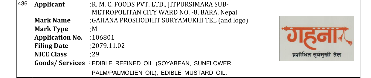 Original bulletin entry for GAHANA PROSHODHIT SURYAMUKHI TEL (and logo)