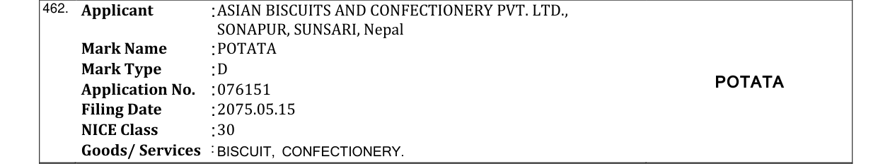 Original bulletin entry for POTATA