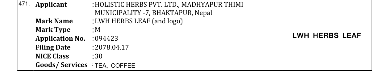Original bulletin entry for LWH HERBS LEAF (and logo)