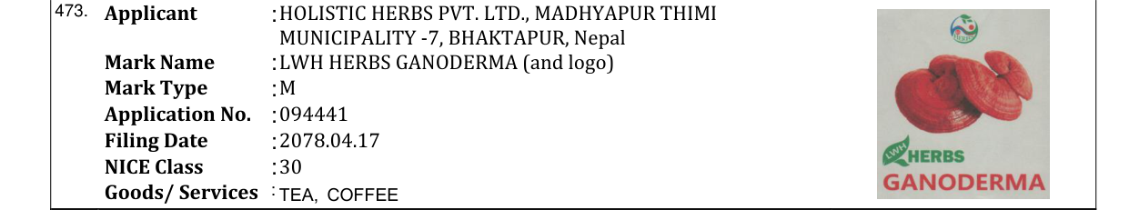 Original bulletin entry for LWH HERBS GANODERMA (and logo)