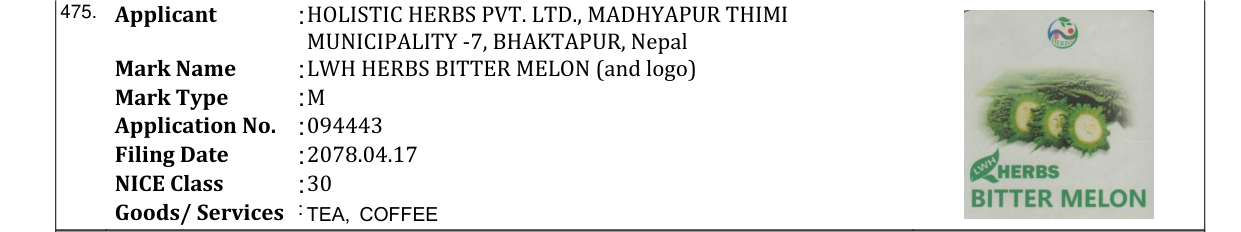 Original bulletin entry for LWH HERBS BITTER MELON (and logo)