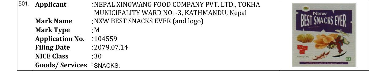 Original bulletin entry for NXW BEST SNACKS EVER (and logo)