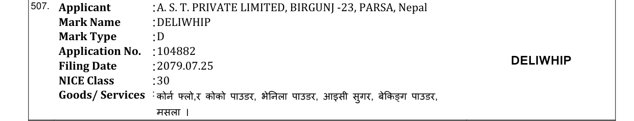 Original bulletin entry for DELIWHIP
