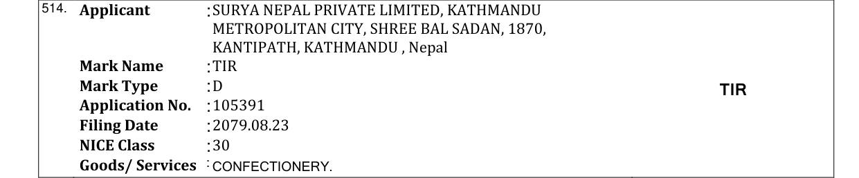 Original bulletin entry for TIR