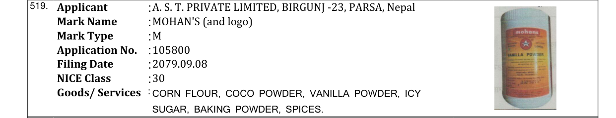 Original bulletin entry for MOHAN'S (and logo)