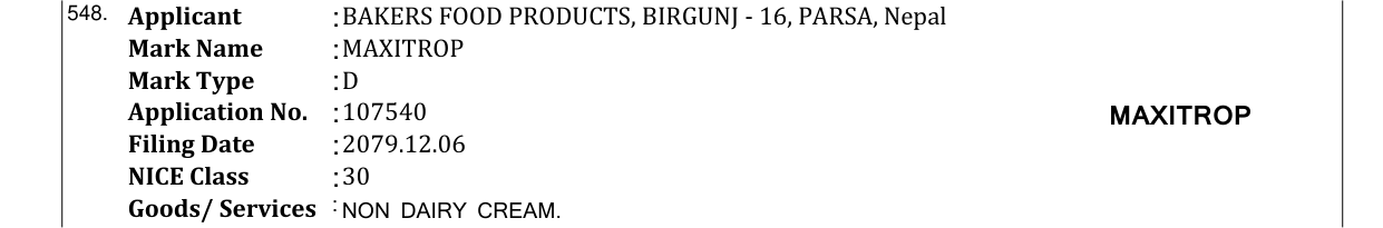Original bulletin entry for MAXITROP