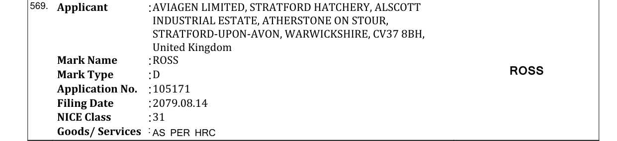 Original bulletin entry for ROSS