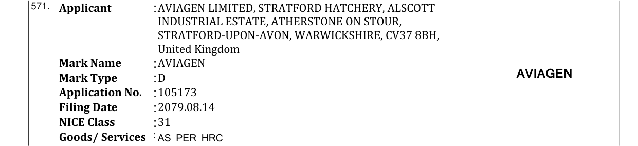Original bulletin entry for AVIAGEN