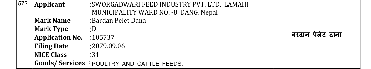 Original bulletin entry for Bardan Pelet Dana