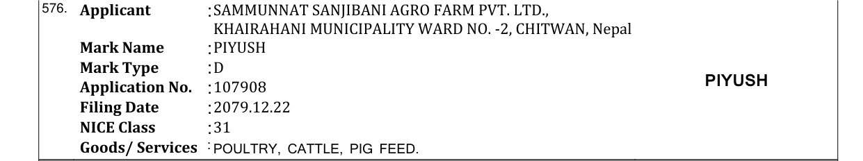 Original bulletin entry for PIYUSH