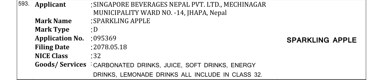Original bulletin entry for SPARKLING APPLE