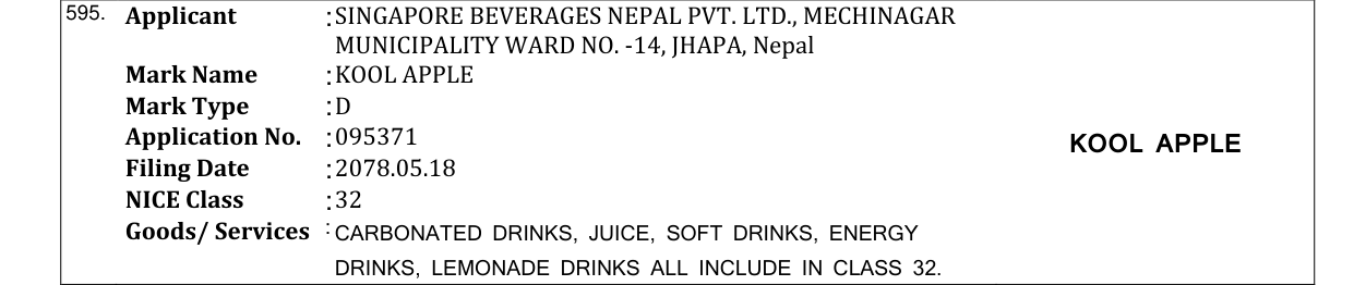 Original bulletin entry for KOOL APPLE