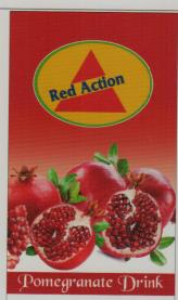 RED ACTION POMEGRANATE DRINK (and logo) trademark logo