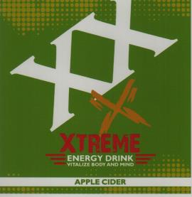XXX XTREME ENERGY DRINK VITALIZE BODY AND MIND APPLE CIDER (and logo) trademark logo