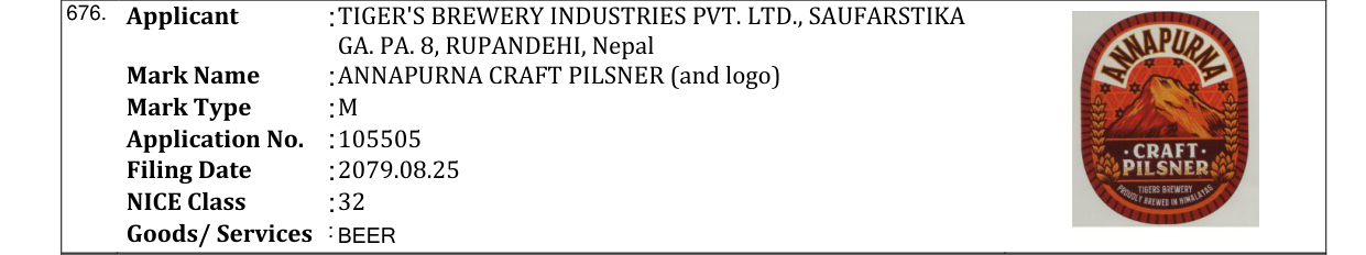 Original bulletin entry for ANNAPURNA CRAFT PILSNER (and logo)