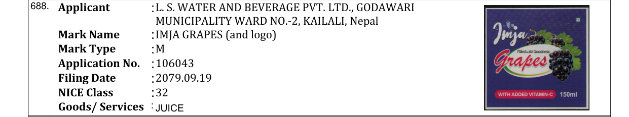 Original bulletin entry for IMJA GRAPES (and logo)