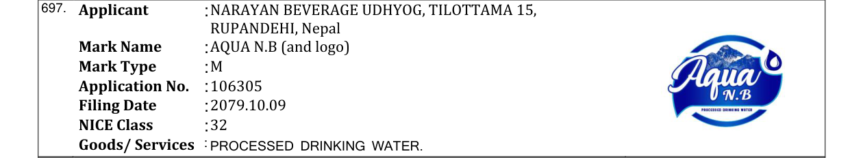 Original bulletin entry for AQUA N.B (and logo)