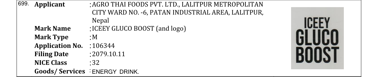 Original bulletin entry for ICEEY GLUCO BOOST (and logo)