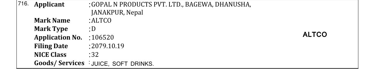 Original bulletin entry for ALTCO