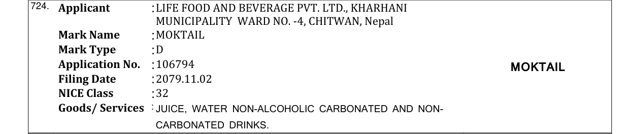 Original bulletin entry for MOKTAIL