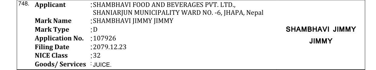 Original bulletin entry for SHAMBHAVI JIMMY JIMMY