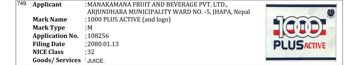 Original bulletin entry for 1000 PLUS ACTIVE (and logo)