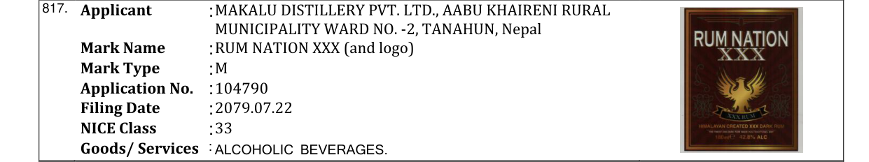 Original bulletin entry for RUM NATION XXX (and logo)