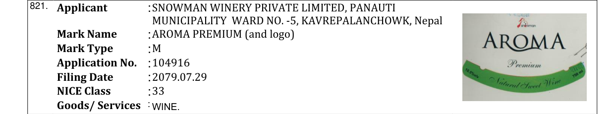Original bulletin entry for AROMA PREMIUM (and logo)