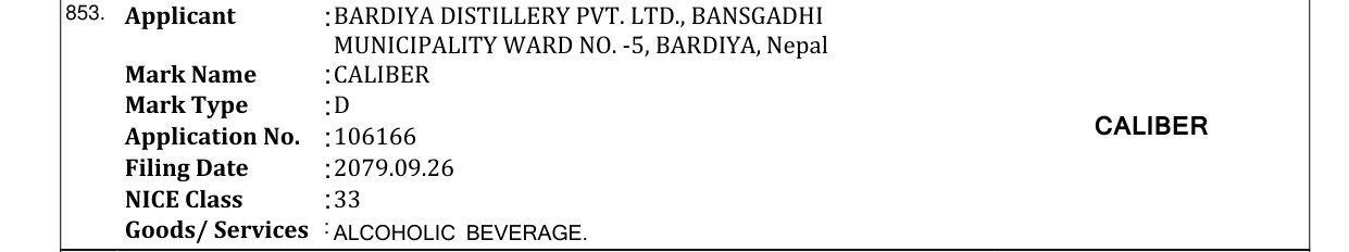 Original bulletin entry for CALIBER