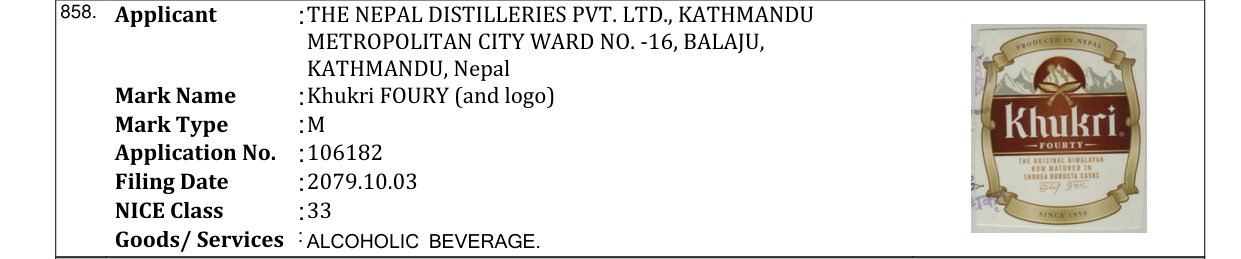 Original bulletin entry for Khukri FOURY (and logo)