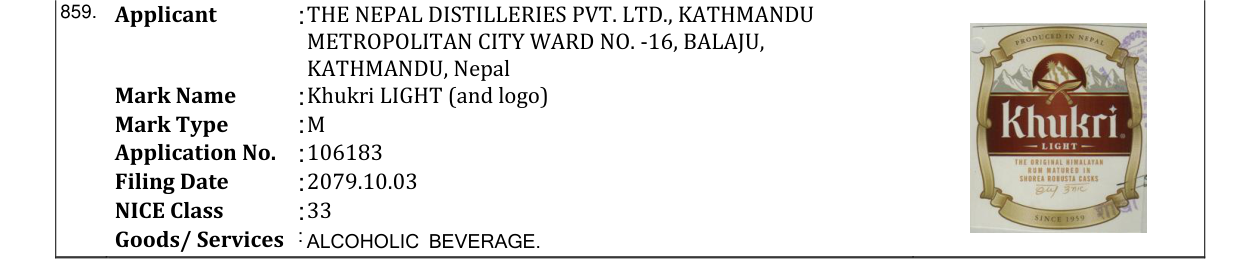 Original bulletin entry for Khukri LIGHT (and logo)