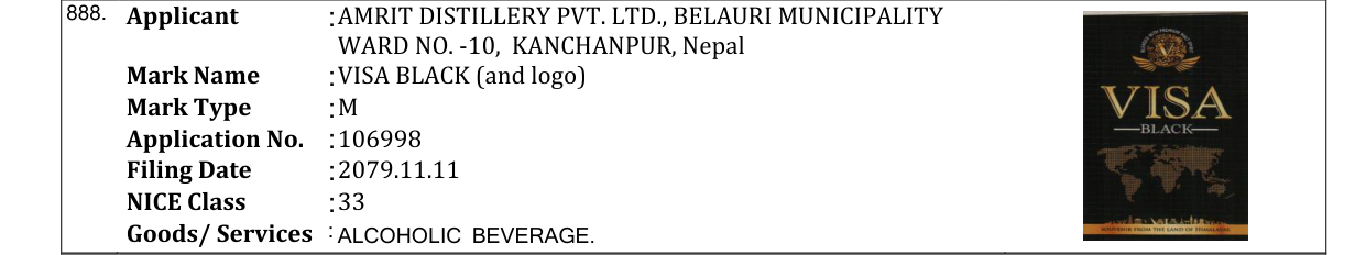 Original bulletin entry for VISA BLACK (and logo)