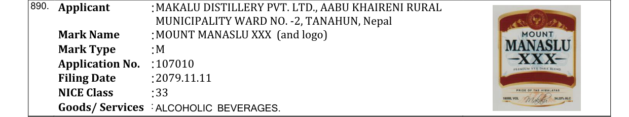 Original bulletin entry for MOUNT MANASLU XXX (and logo)