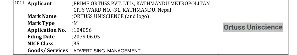 Original bulletin entry for ORTUSS UNISCIENCE (and logo)