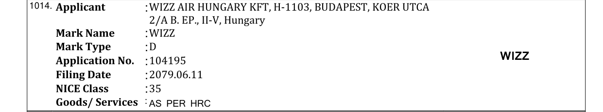 Original bulletin entry for WIZZ