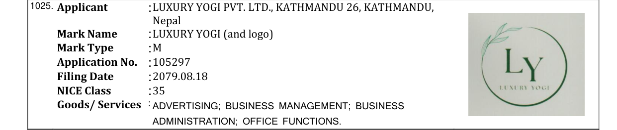 Original bulletin entry for LUXURY YOGI (and logo)