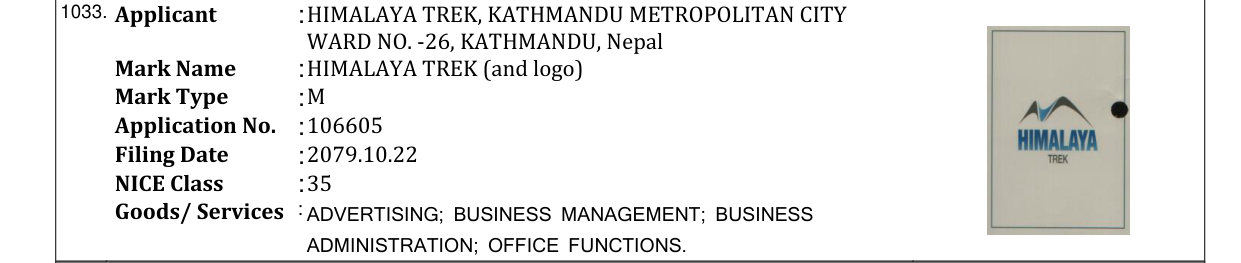 Original bulletin entry for HIMALAYA TREK (and logo)