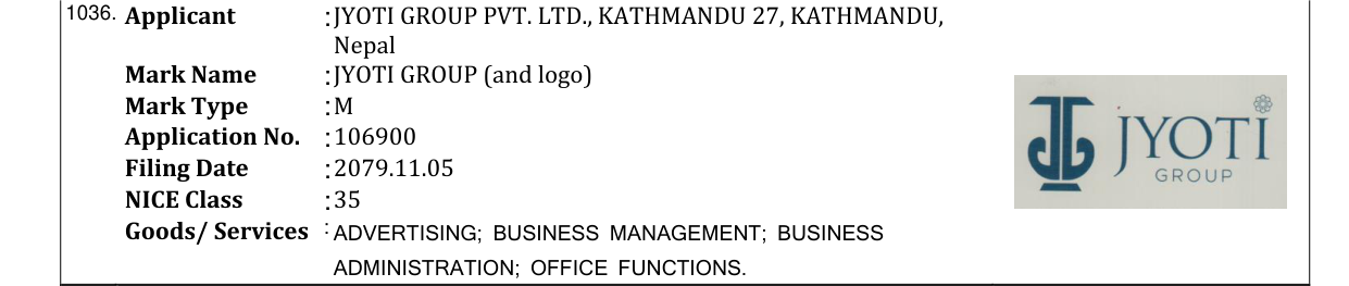 Original bulletin entry for JYOTI GROUP (and logo)