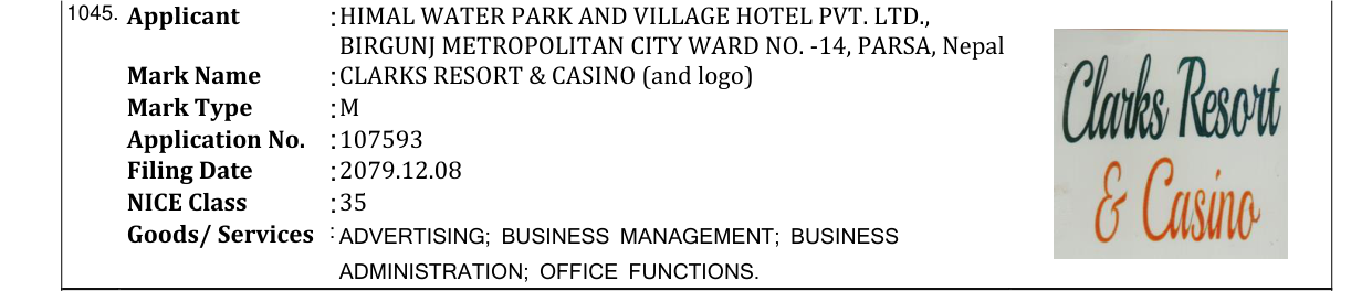 Original bulletin entry for CLARKS RESORT & CASINO (and logo)