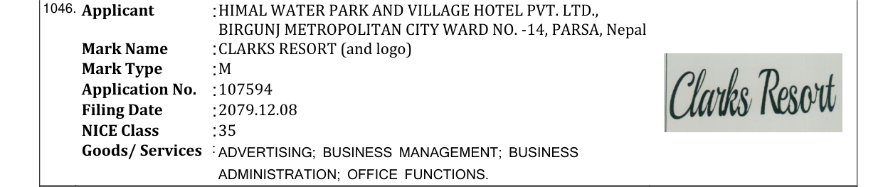 Original bulletin entry for CLARKS RESORT (and logo)