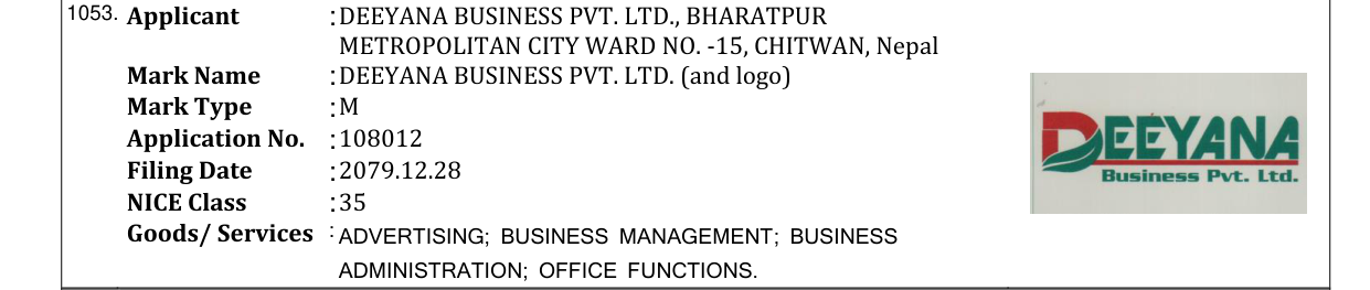 Original bulletin entry for DEEYANA BUSINESS PVT. LTD. (and logo)