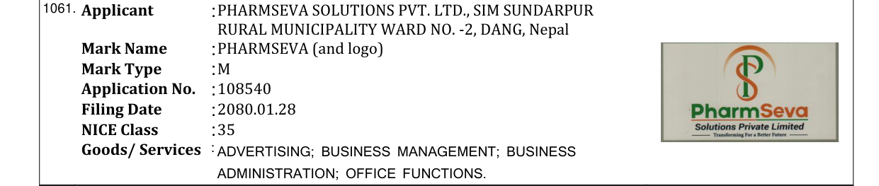 Original bulletin entry for PHARMSEVA (and logo)
