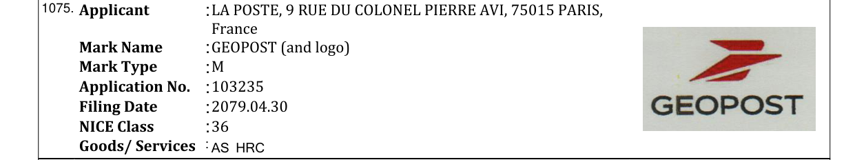 Original bulletin entry for GEOPOST (and logo)