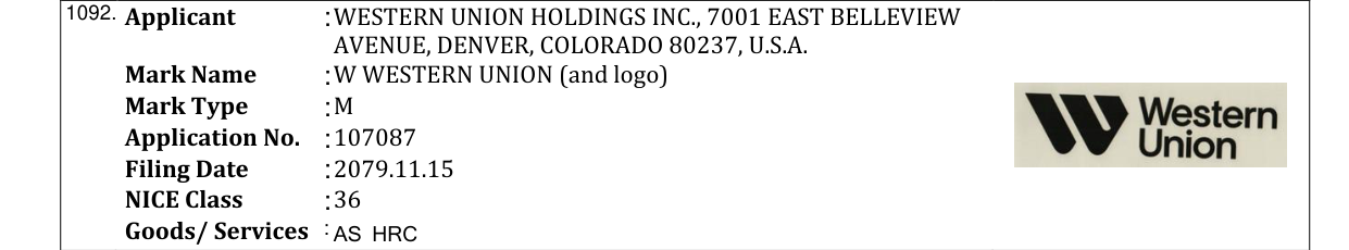 Original bulletin entry for W WESTERN UNION (and logo)