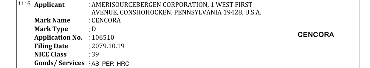 Original bulletin entry for CENCORA