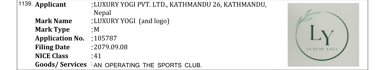 Original bulletin entry for LUXURY YOGI (and logo)