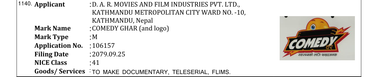 Original bulletin entry for COMEDY GHAR (and logo)