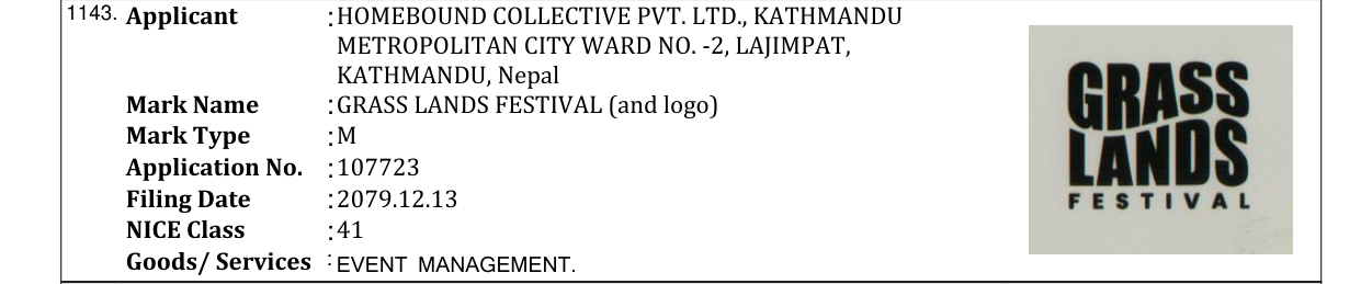 Original bulletin entry for GRASS LANDS FESTIVAL (and logo)