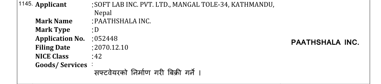 Original bulletin entry for PAATHSHALA INC.