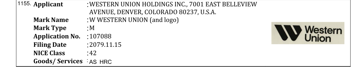 Original bulletin entry for W WESTERN UNION (and logo)